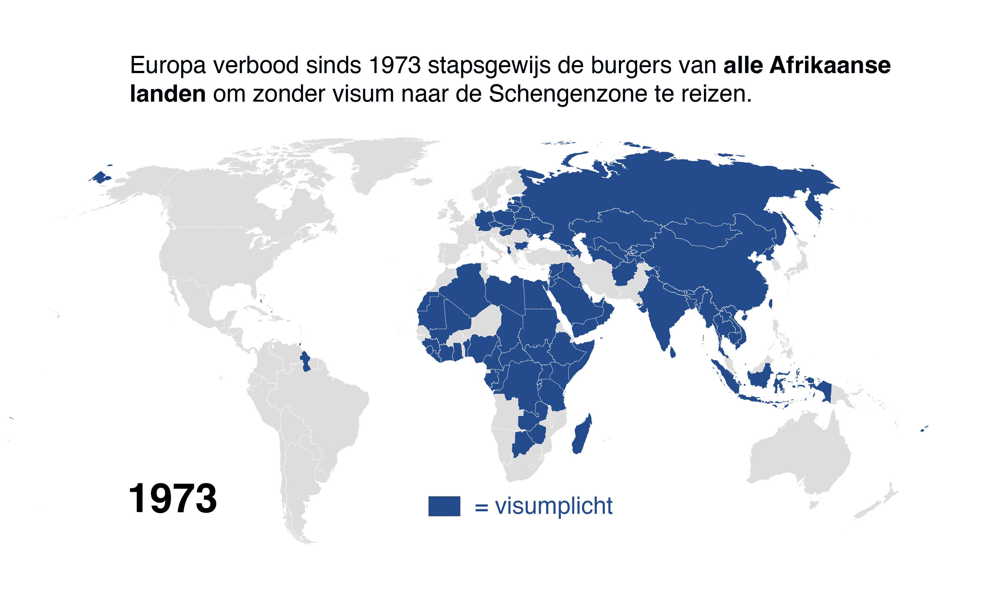 De EU heeft de afgelopen vijftig jaar het reisrecht van inwoners van steeds meer Afrikaanse, Aziatische en Zuid-Amerikaanse landen ingeperkt.